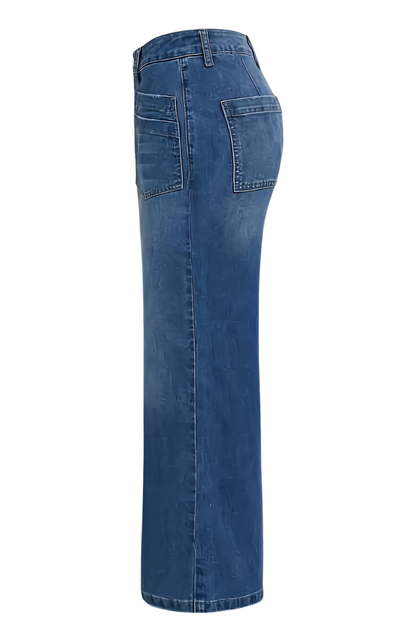 Women's High Waisted Wide Leg Jeans with Front Patch Pockets