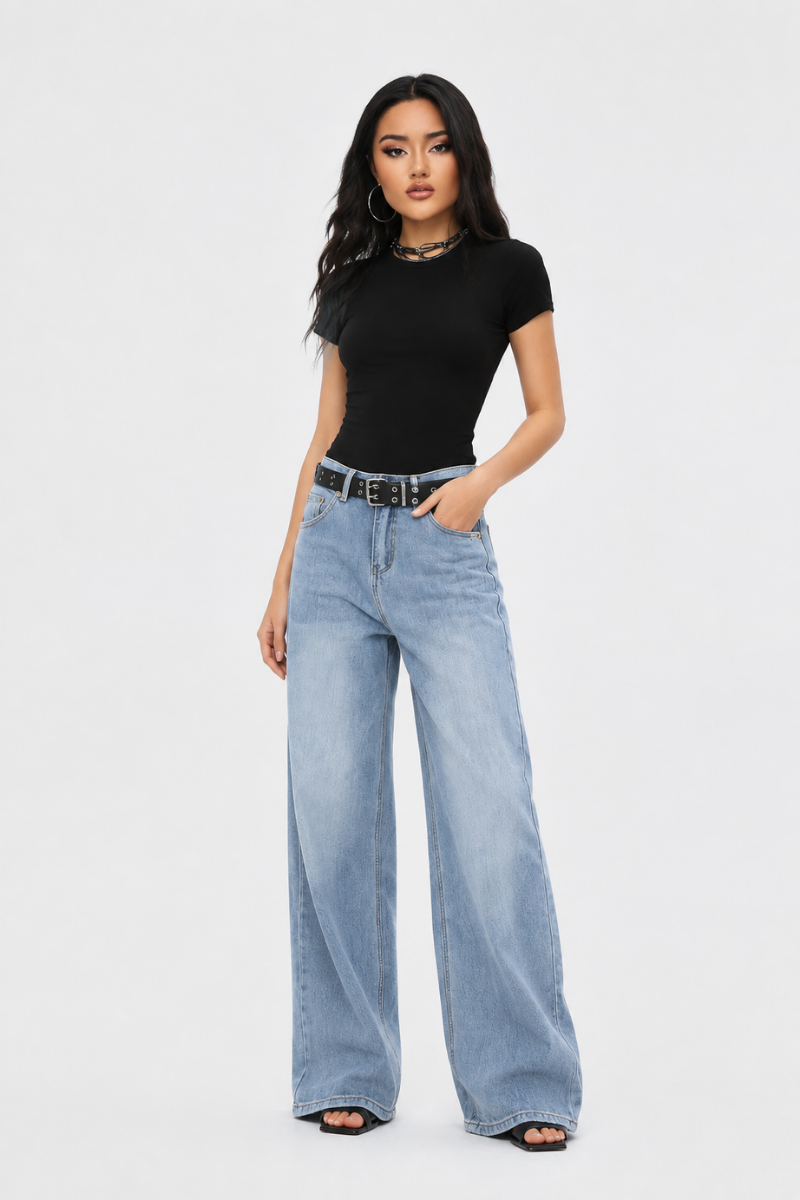 Women's high-waisted loose wide-leg jeans