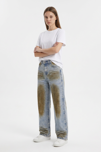 Women's High Waist Distressed Wide Leg Jeans