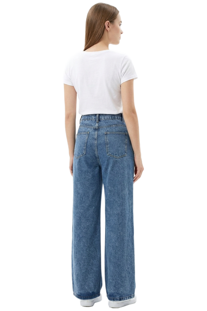 Women's High Waist Drawstring Waist Pearl Wide Leg Jeans
