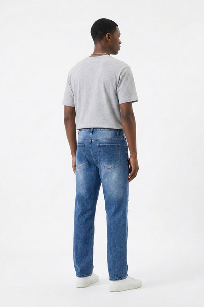 Men's Knee Ripped Distressed Straight Leg Jeans