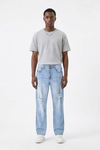 Men's Knee Ripped Distressed Straight Leg Jeans