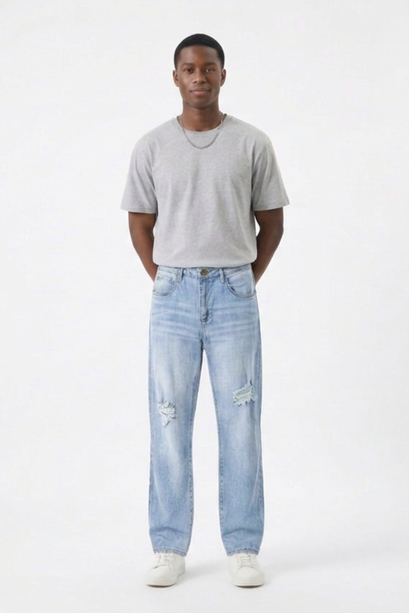 Men's Knee Ripped Distressed Straight Leg Jeans