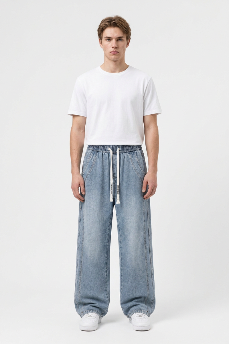 Men's Casual Loose Wide Leg Drawstring Jeans
