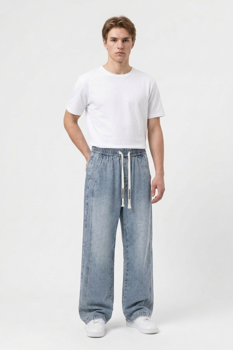 Men's Casual Loose Wide Leg Drawstring Jeans