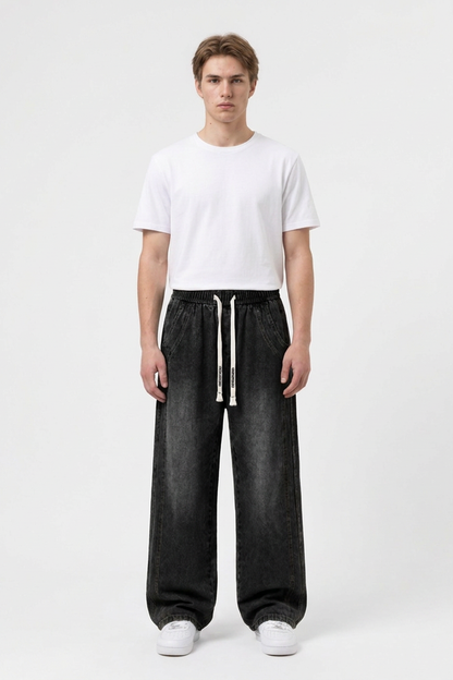 Men's Casual Loose Wide Leg Drawstring Jeans