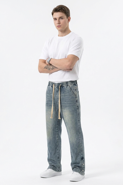 Men's Relaxed Fit Wide Leg Drawstring Jeans