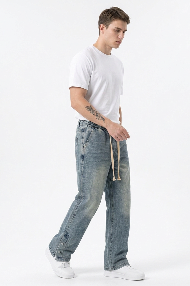 Men's Relaxed Fit Wide Leg Drawstring Jeans