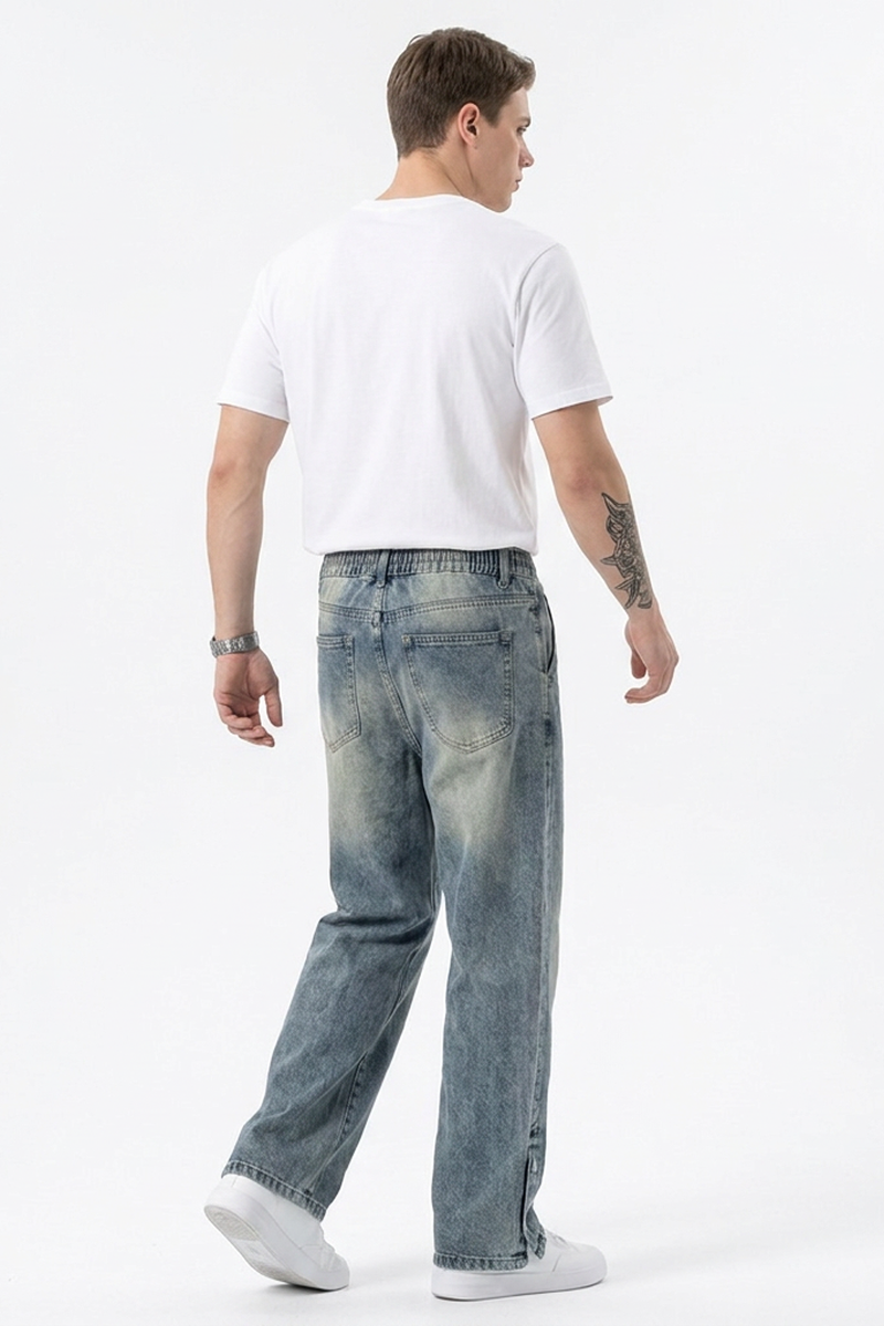 Men's Relaxed Fit Wide Leg Drawstring Jeans