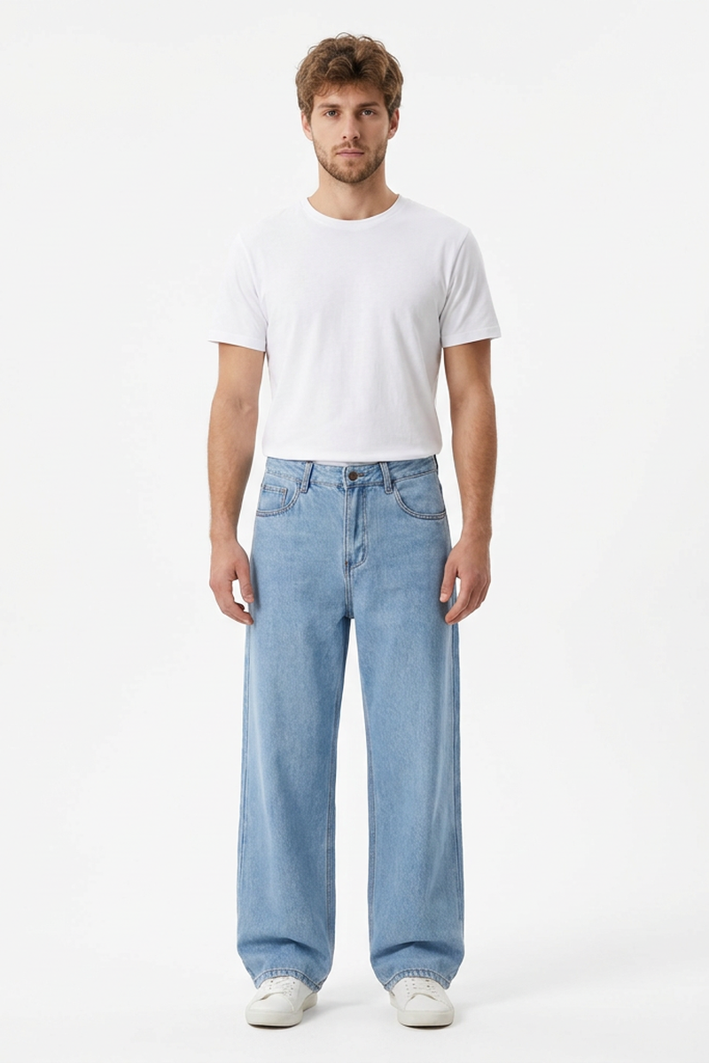 Men's 100% Cotton Relaxed Fit Wide Leg Jeans