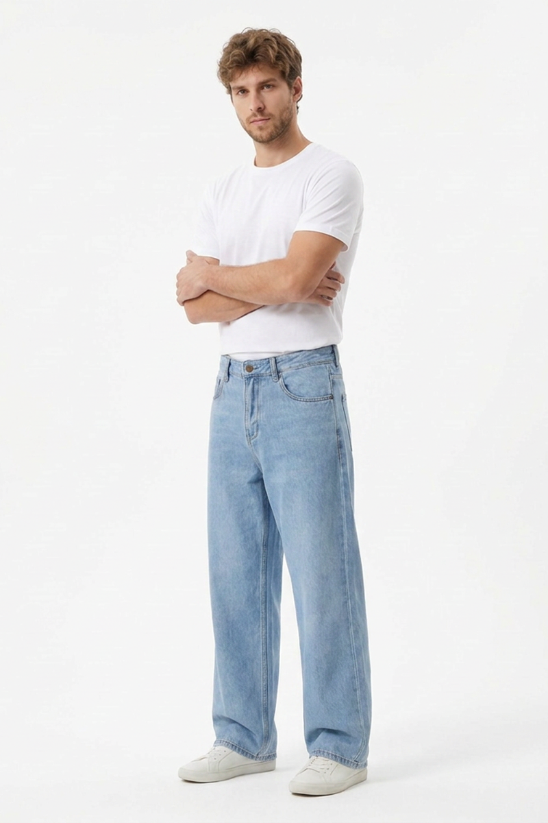 Men's 100% Cotton Relaxed Fit Wide Leg Jeans