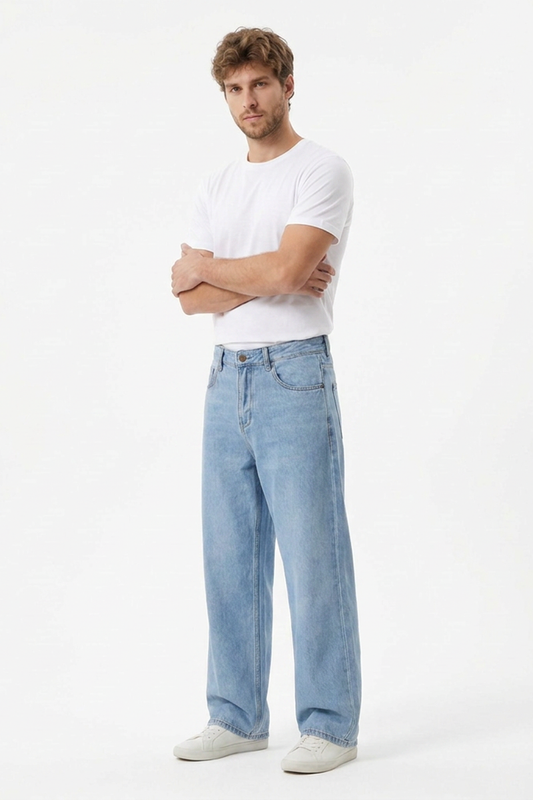 Men's 100% Cotton Relaxed Fit Wide Leg Jeans