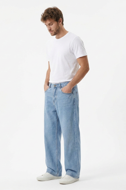 Men's 100% Cotton Relaxed Fit Wide Leg Jeans