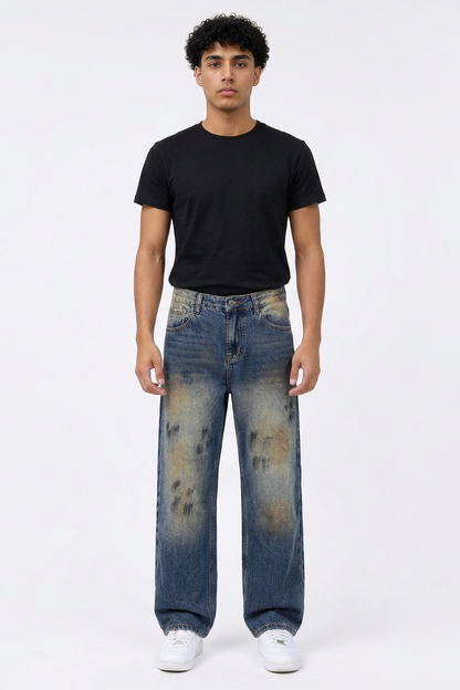 Men's Dirty Wash Graffiti Straight Leg Jeans