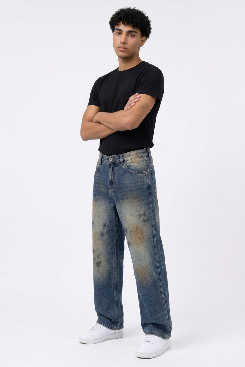 Men's Dirty Wash Graffiti Straight Leg Jeans