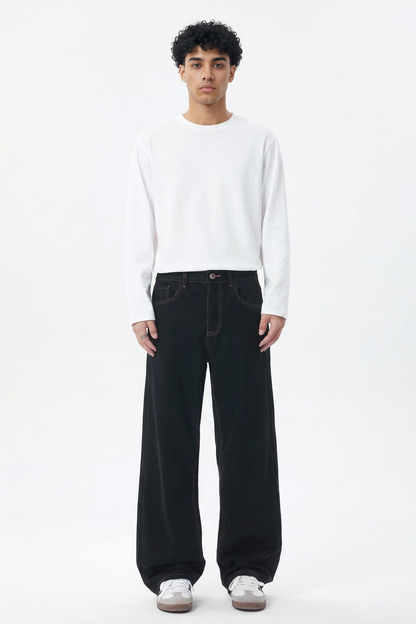 Men's Raw Black Relaxed Straight Leg Jeans