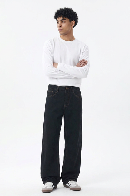 Men's Raw Black Relaxed Straight Leg Jeans