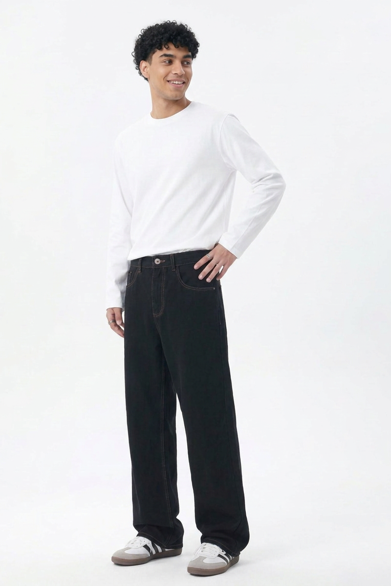 Men's Raw Black Relaxed Straight Leg Jeans