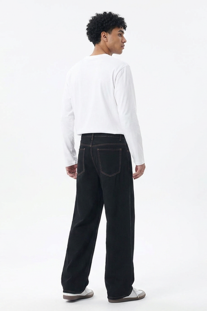 Men's Raw Black Relaxed Straight Leg Jeans