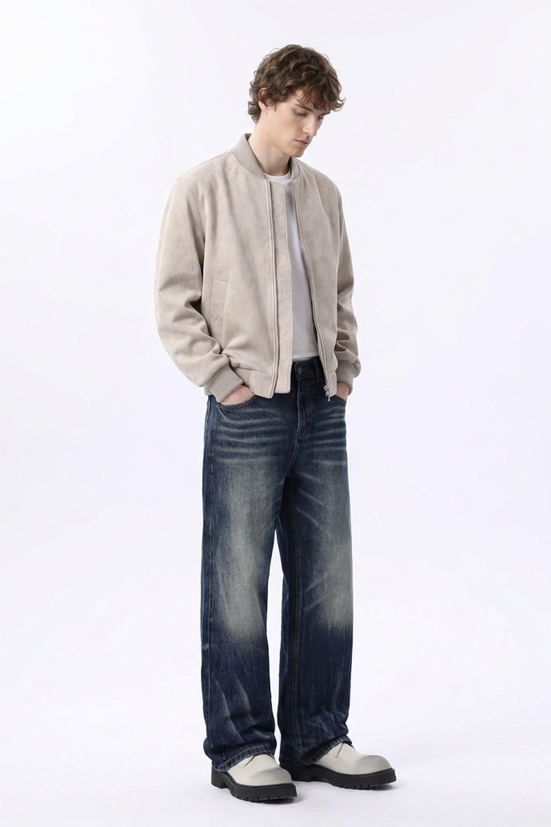 Men's Heavy Wash Straight Leg Jeans