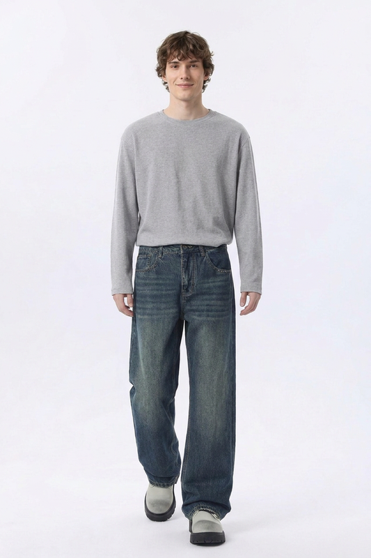 Men's 100% Cotton Vintage Wash Straight Leg Jeans