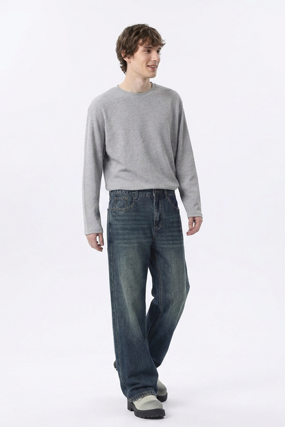 Men's 100% Cotton Vintage Wash Straight Leg Jeans