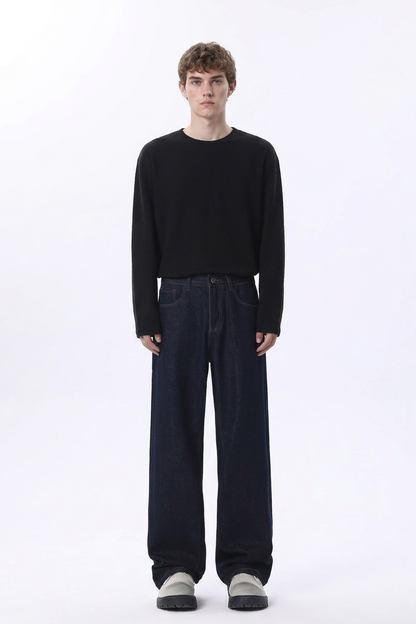 Men's Raw Denim Blue Relaxed Straight Leg Jeans
