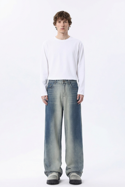 Men's Gradient Blue Relaxed Wide Leg Jeans