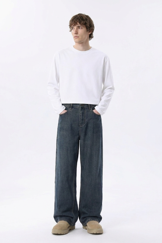 Men's Classic Vintage Wash Wide Leg Jeans