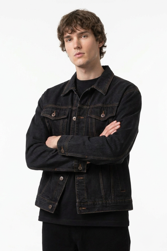 Men's Raw Black Gentle Wash Denim Jacket