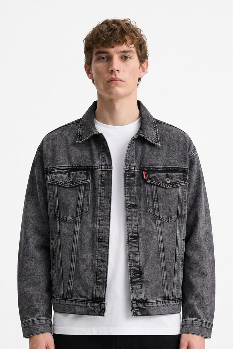 Men's Classic Black Grey Denim Jacket