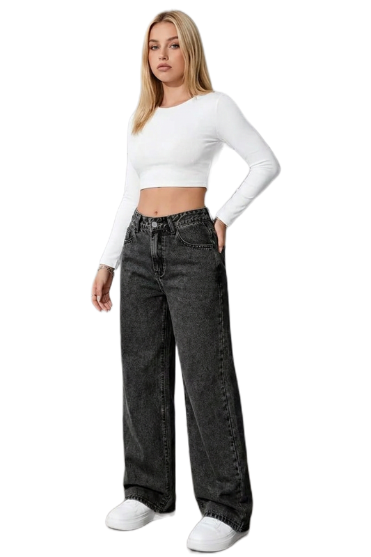 Women's Vintage Wash High-Waisted Wide-Leg Jeans