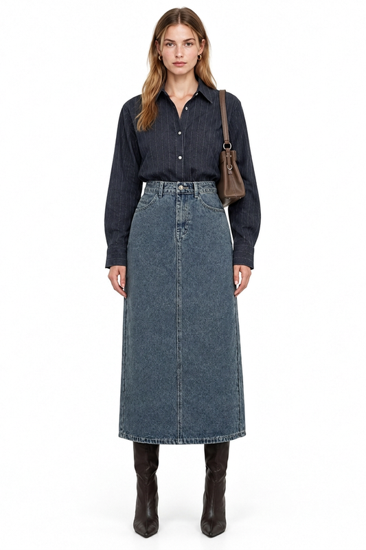 Women's Classic Vintage Wash Denim Midi Skirt