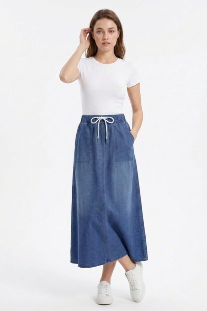 Women's Sapphire Blue Relaxed Denim Midi Skirt