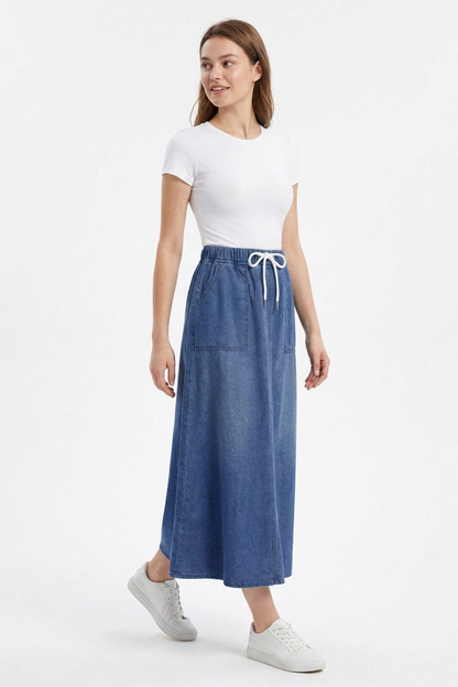 Women's Sapphire Blue Relaxed Denim Midi Skirt