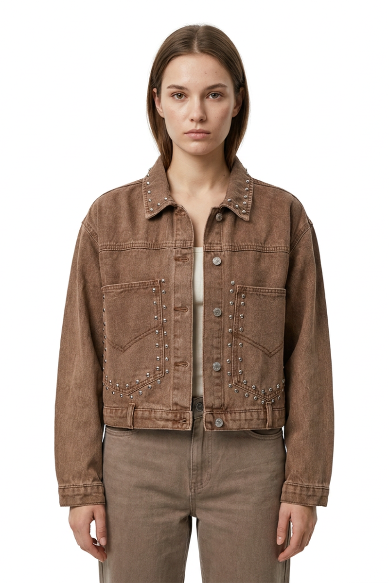 Women's Studded Cropped Denim Jacket