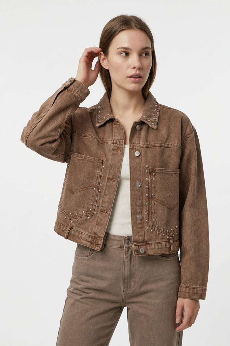 Women's Studded Cropped Denim Jacket