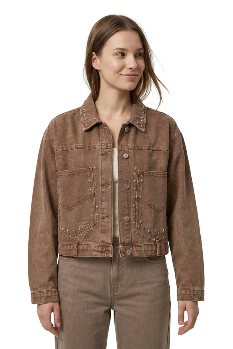 Women's Studded Cropped Denim Jacket