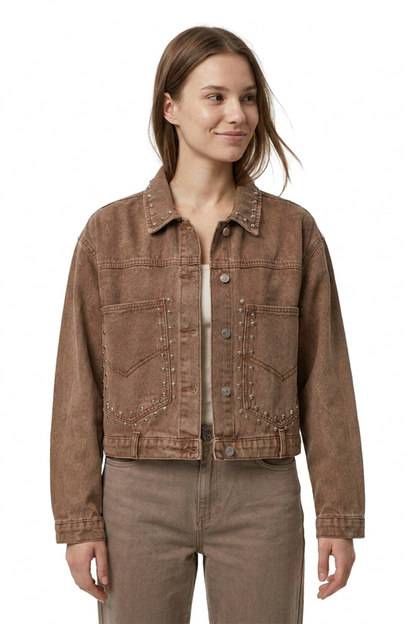 Women's Studded Cropped Denim Jacket