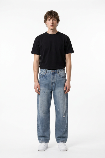 Men's Vintage Wash Loose Straight-Leg Jeans