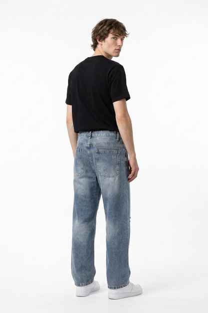 Men's Vintage Wash Loose Straight-Leg Jeans