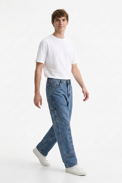 Men's Vintage Blue Straight-Leg Denim Jeans