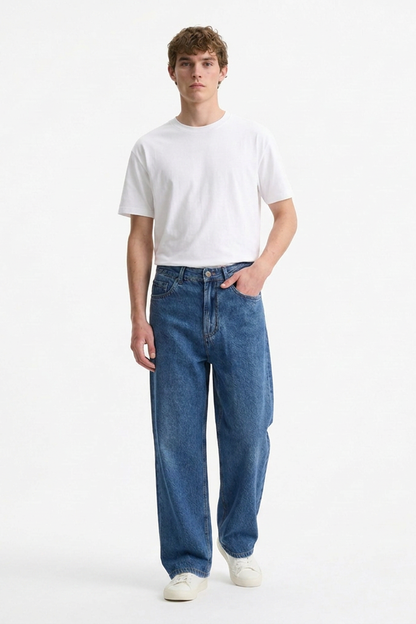Men's Classic Mid Blue Straight-Leg Jeans