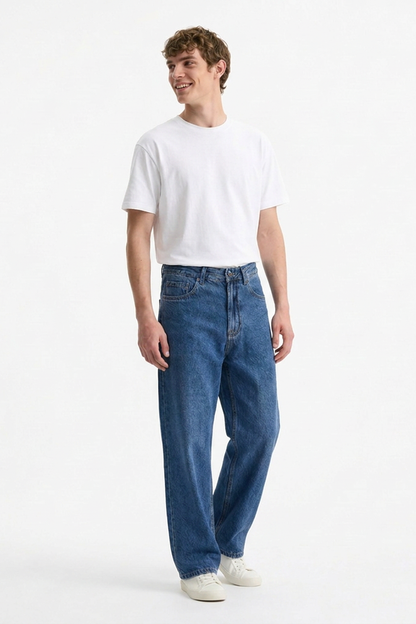 Men's Classic Mid Blue Straight-Leg Jeans