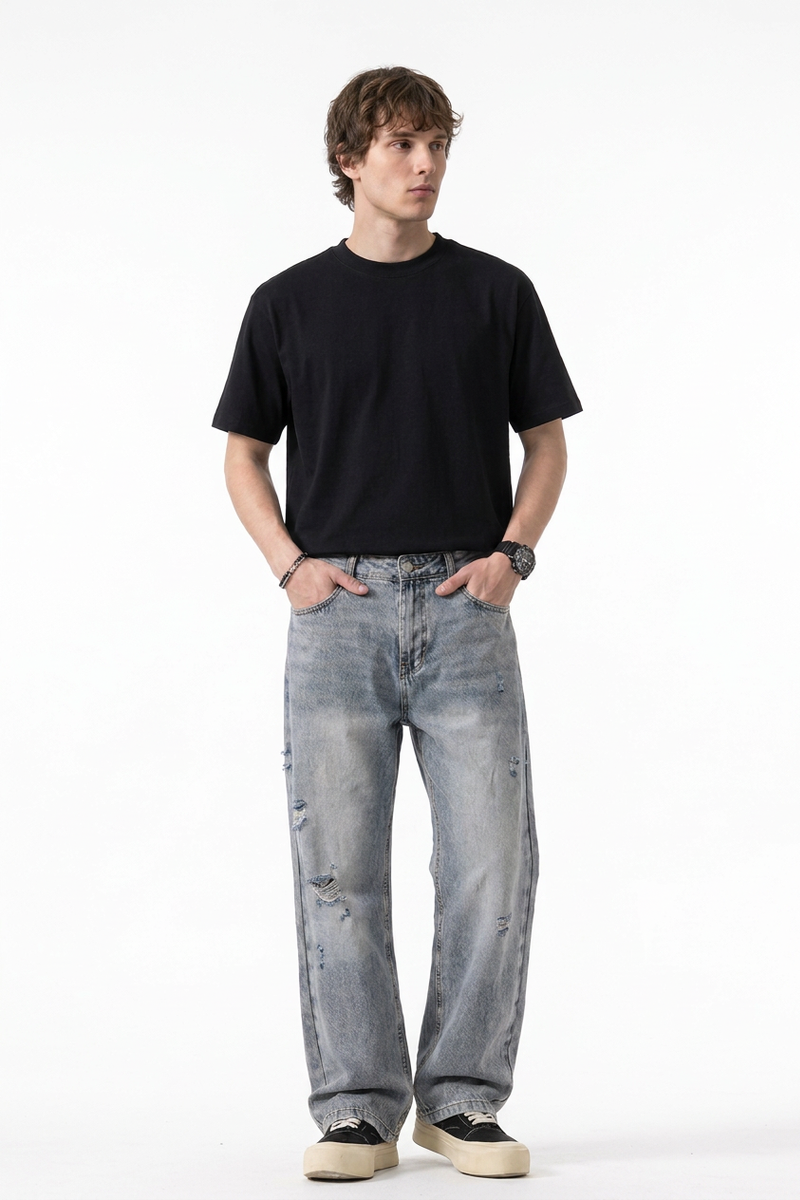 Men's Distressed Ripped Straight-Leg Jeans
