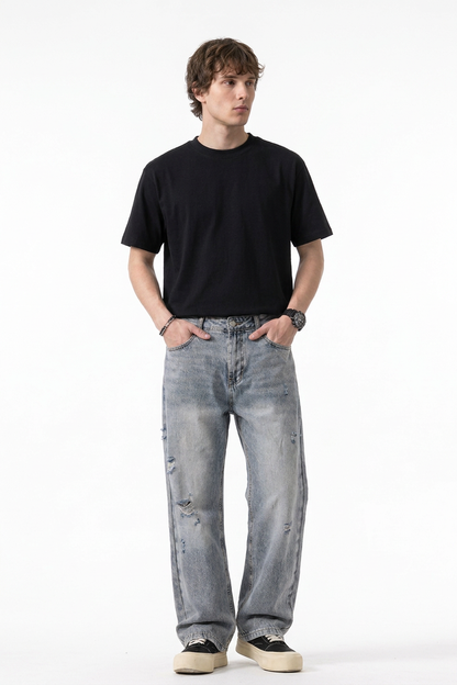 Men's Distressed Ripped Straight-Leg Jeans