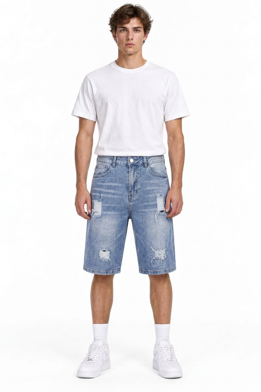 Men's Vintage Wash Ripped Denim Shorts