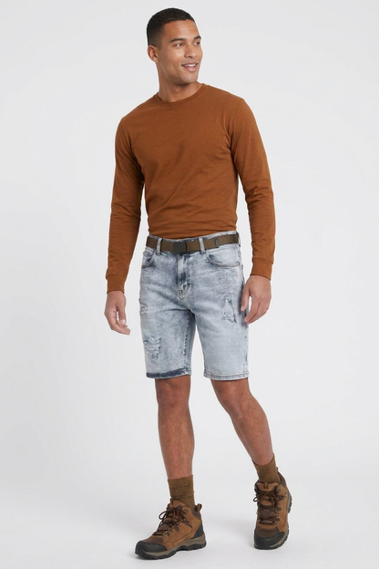 Men's Light Blue Ripped Wash Denim Shorts