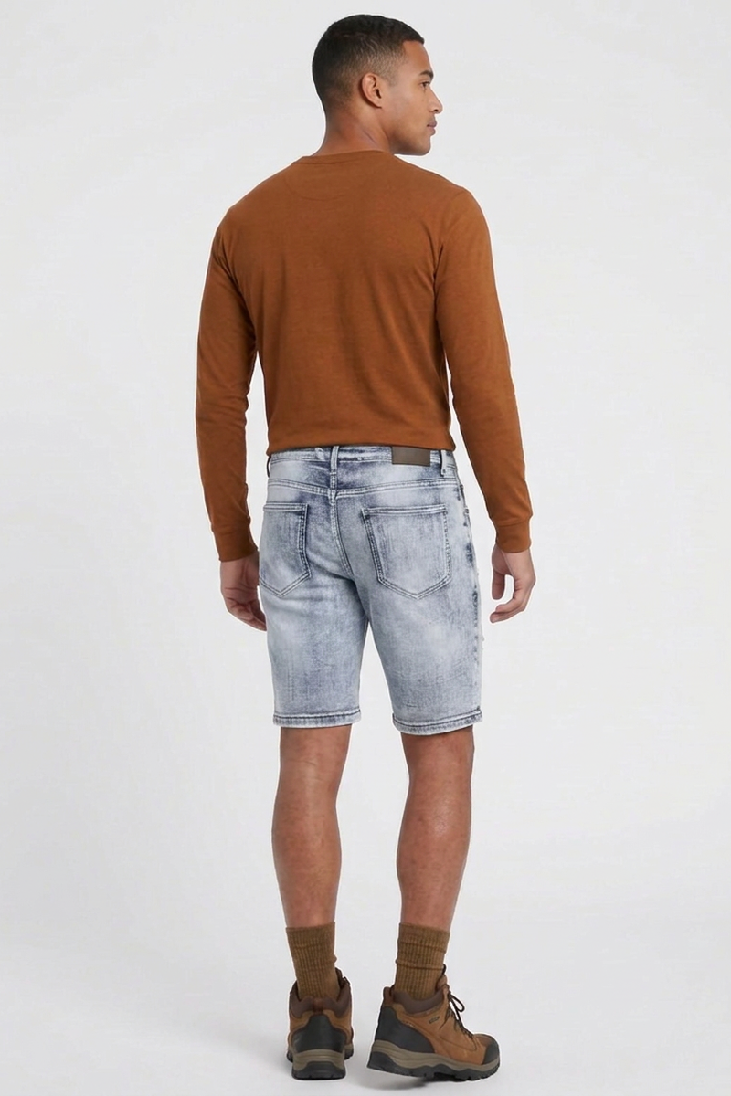 Men's Light Blue Ripped Wash Denim Shorts