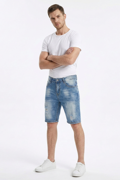 Men's Blue Ripped Denim Shorts